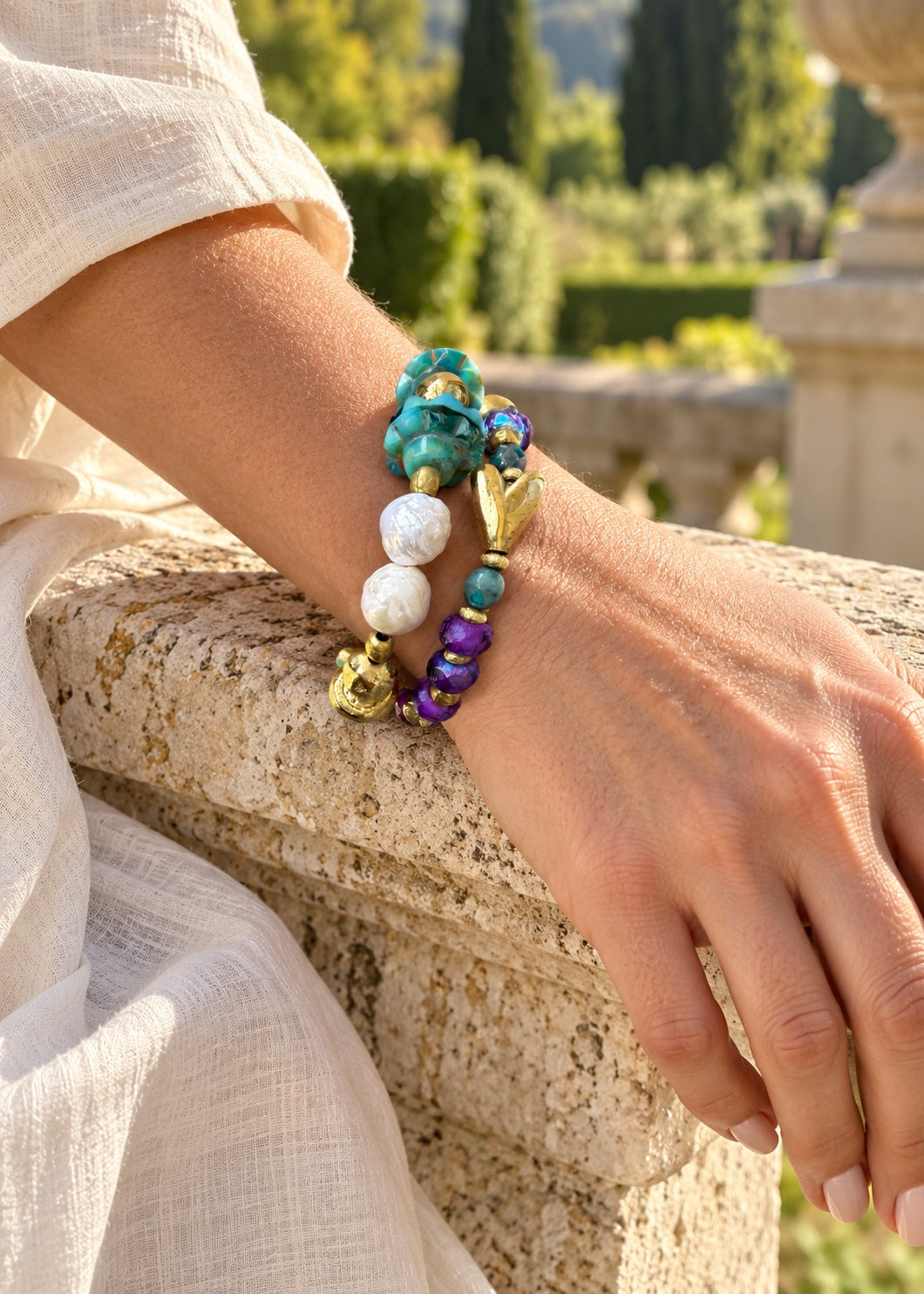 Crown and Clover styled with a second bracelet, sold separately