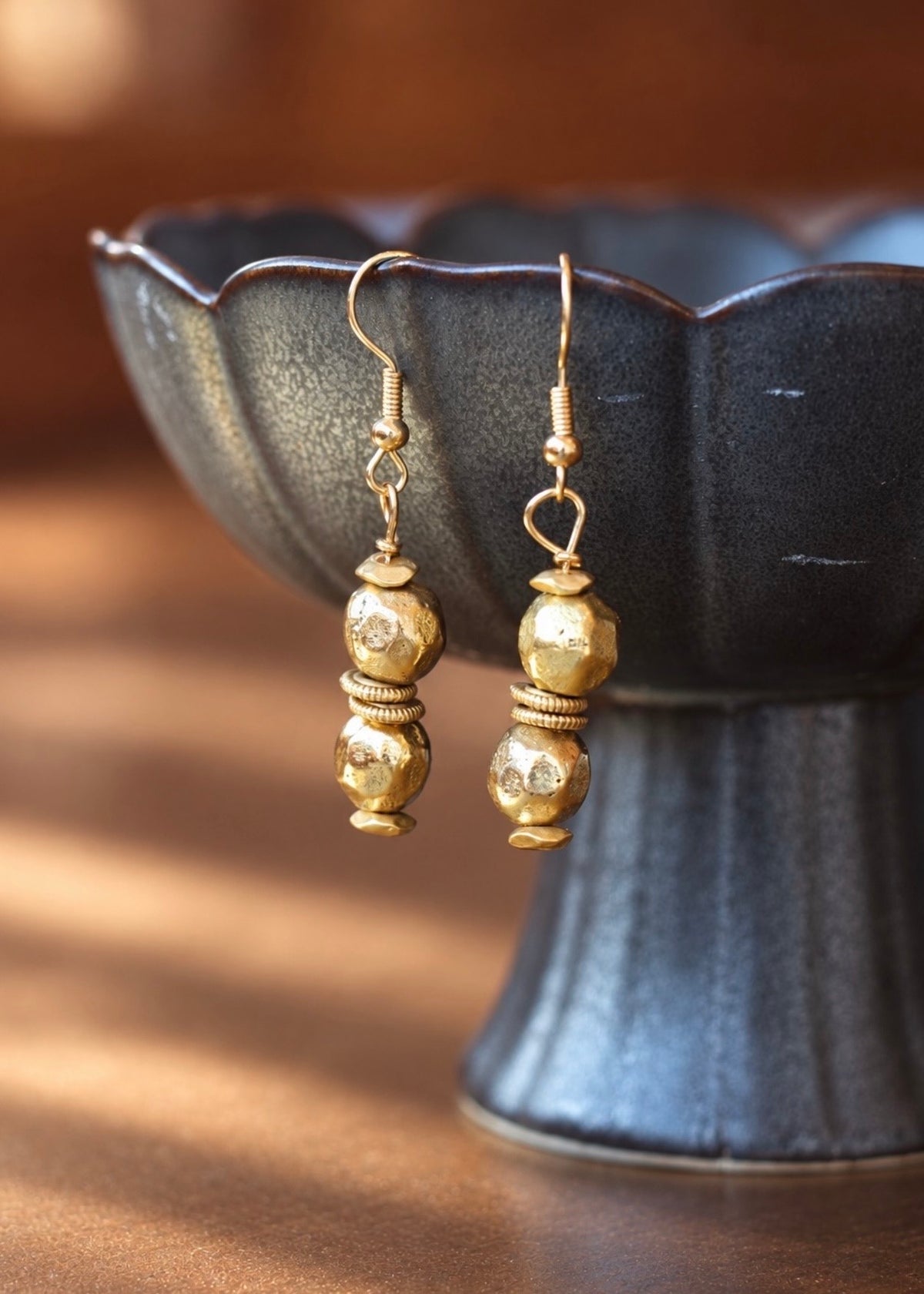 Golden Double Bead Earrings