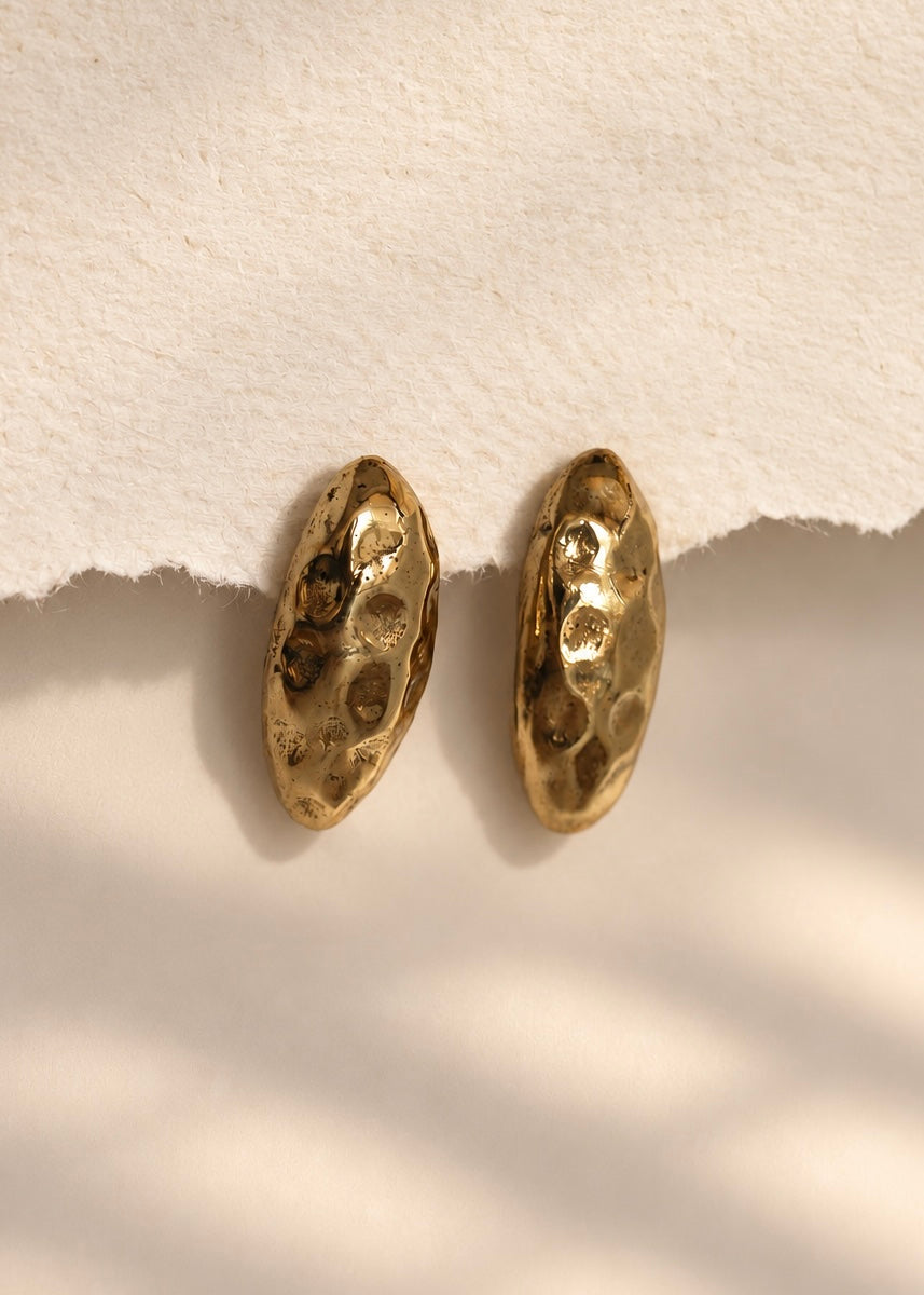 Golden Sculpted Oval Earrings