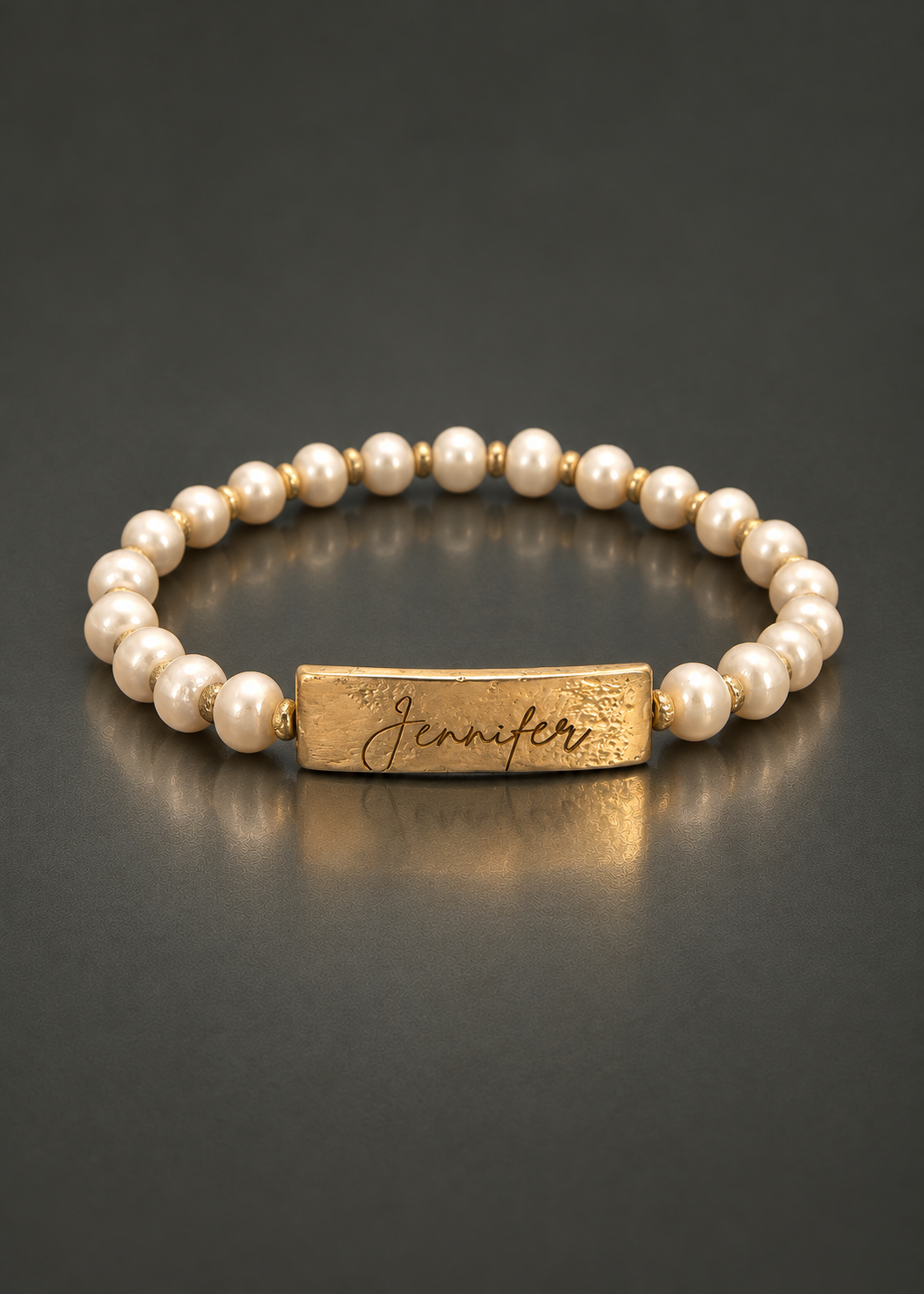 Yours Truly personalized freshwater pearl bracelet, angled view