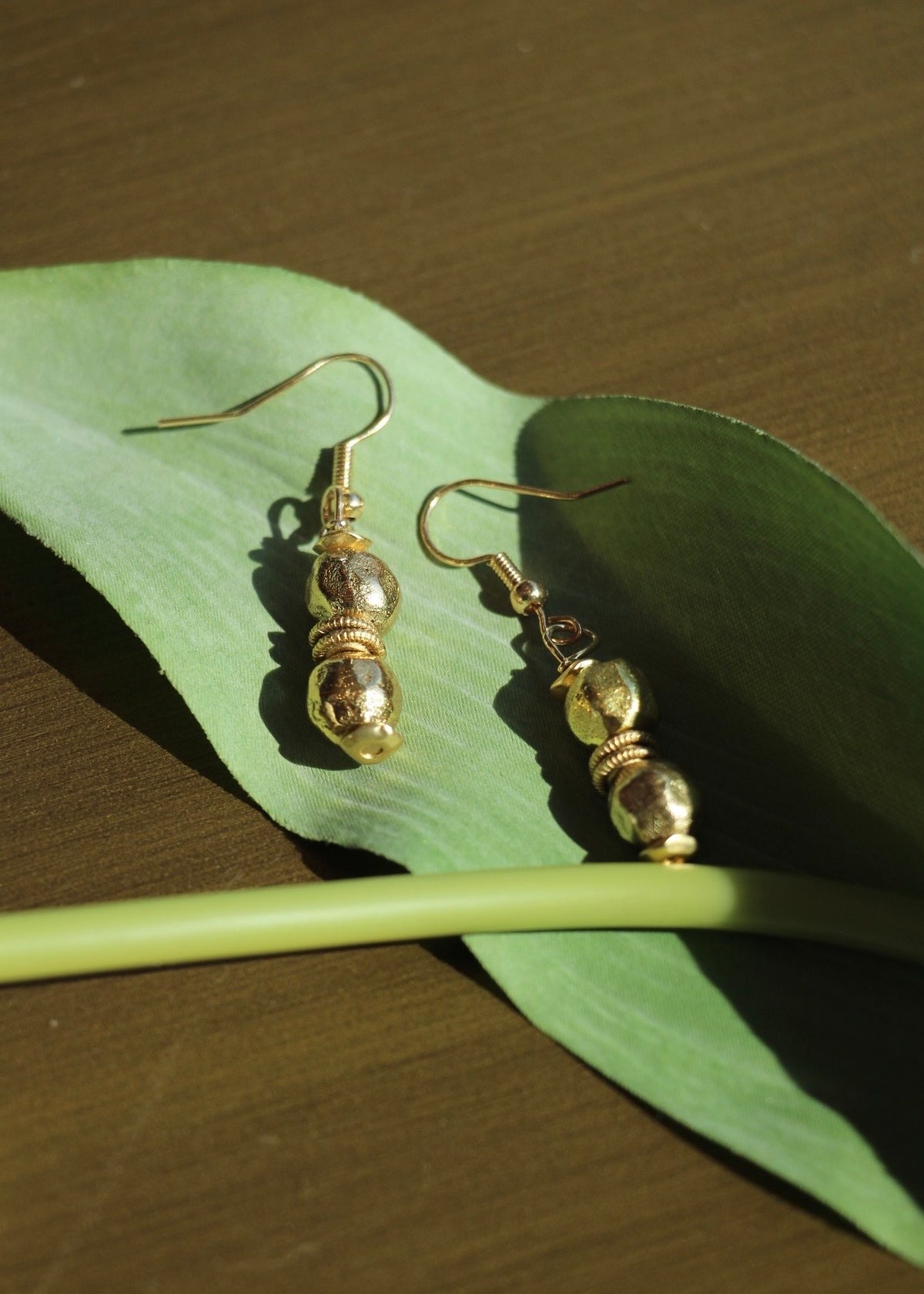 Golden Double Bead Earrings