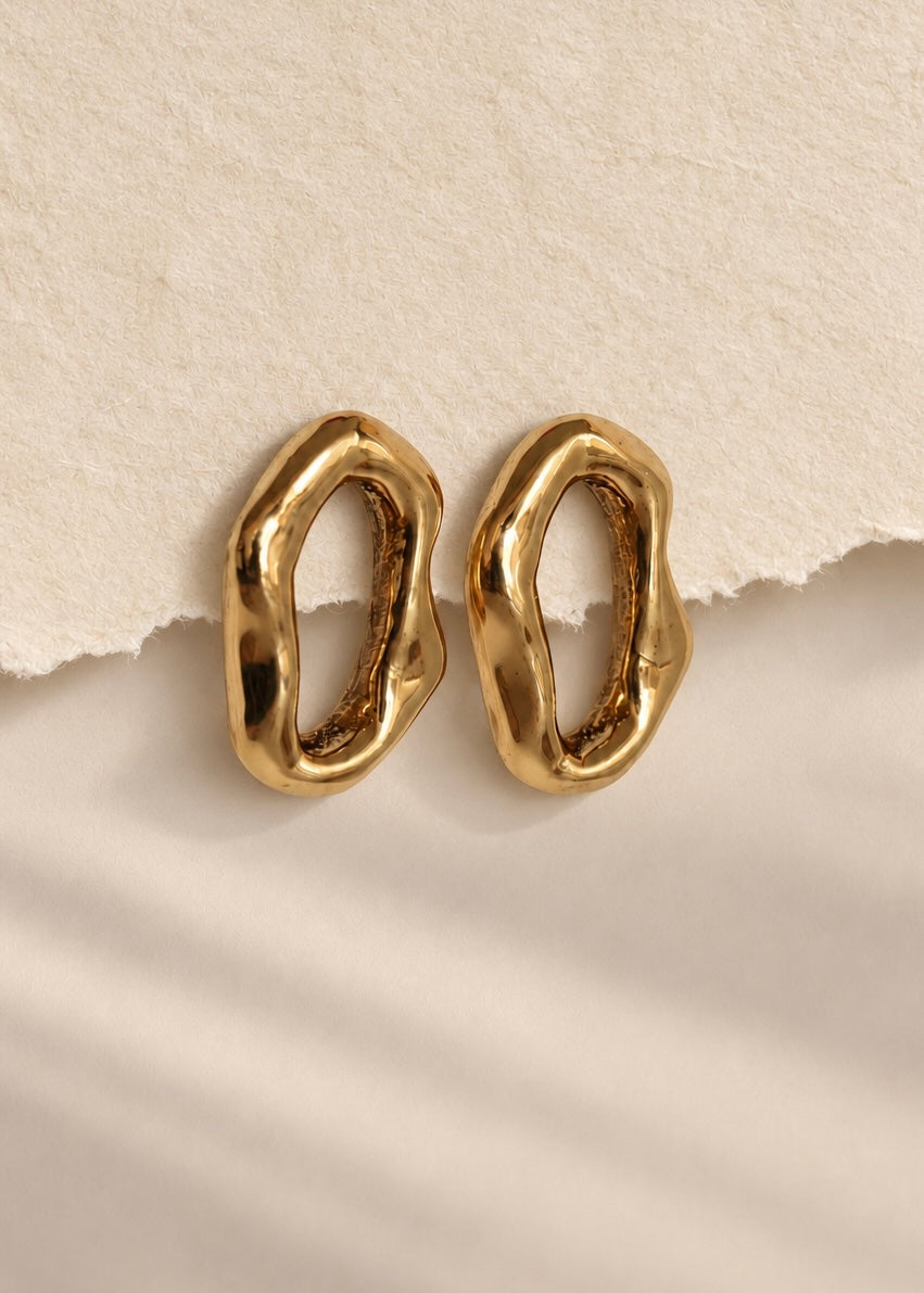 Golden Organic Oval Earrings