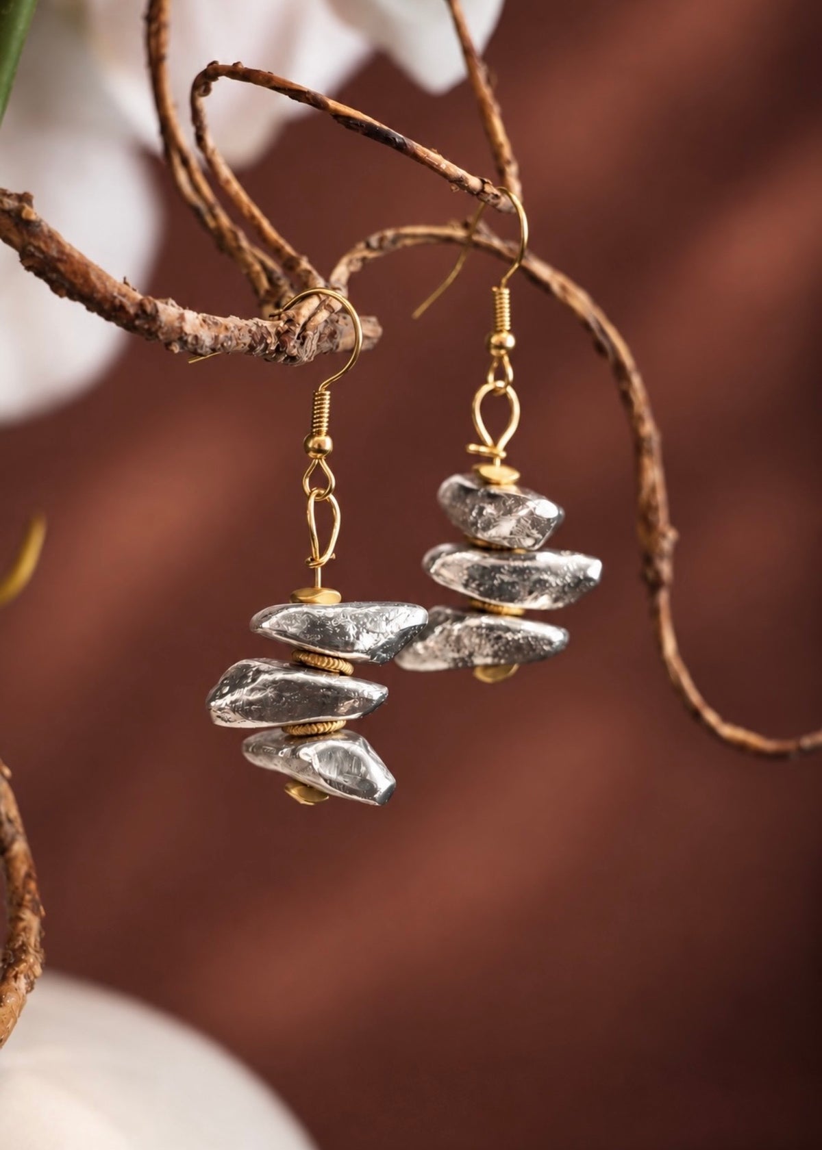 Silver Pebble Stack Earrings