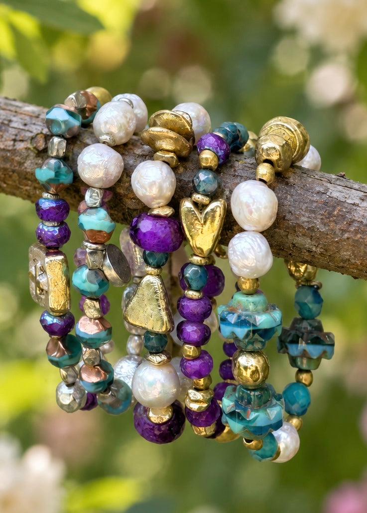 Gilded Garden bracelets styled together, sold separately