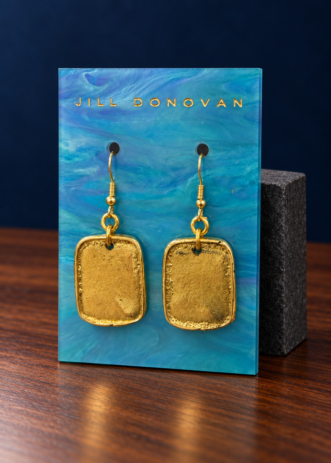 Textured Rectangle Earrings on a Jill Donovan lucite card
