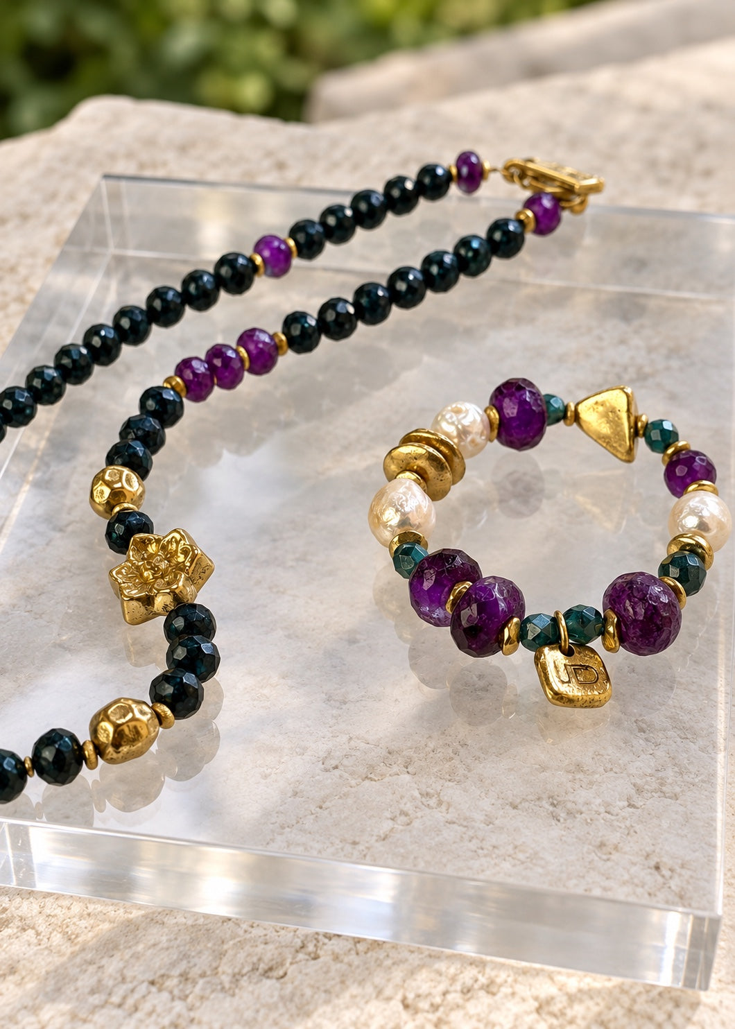 Where Magnolias Grow necklace styled with bracelet, sold separately